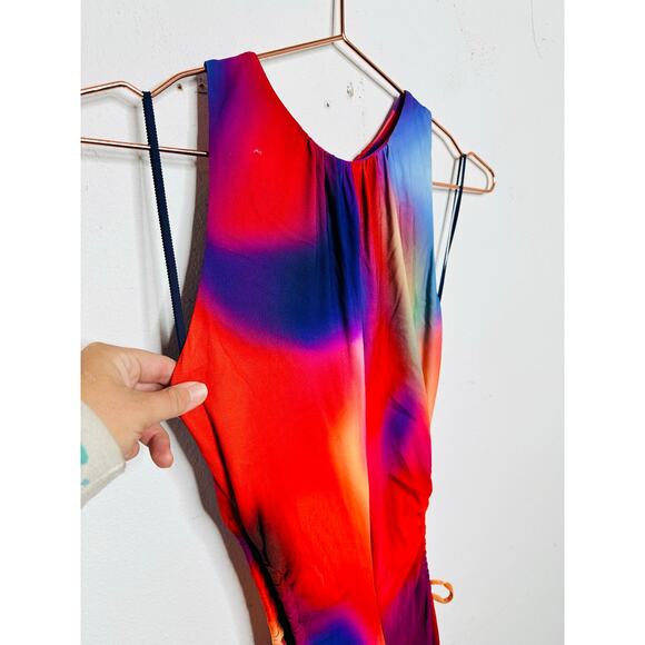 REBECCA VALLANCE Red White Side Waist Cutouts Del Prado Midi Dress size 8 - Picture 7 of 16